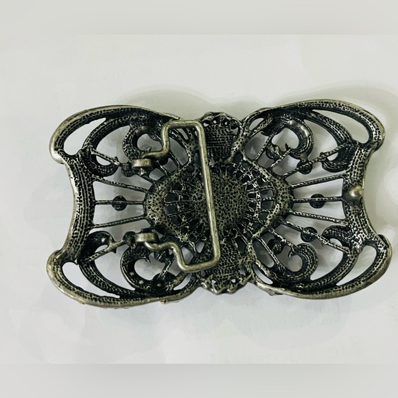 Vintage 90s metal belt buckle with rhinestone embellishments - Picture 2 of 3
